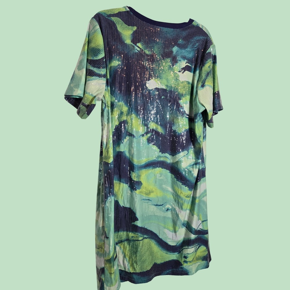 Nina Parker x Macys Neon Marble Sequin T-Shirt Dress Blue Green 1X 822-CSB053W - Picture 8 of 9